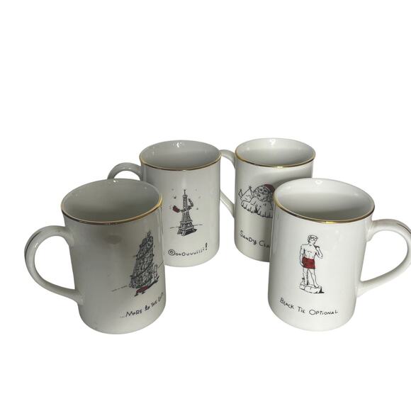 Merry Masterpieces Vintage Lot Of 4 Mugs Fine Porcelain Coffee Tea Holiday Humor - Picture 3 of 16